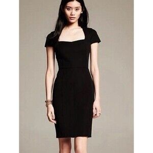 Banana Republic Black Square Neck Short Cap Sleeve KneeLength Sheath Dress 4 P